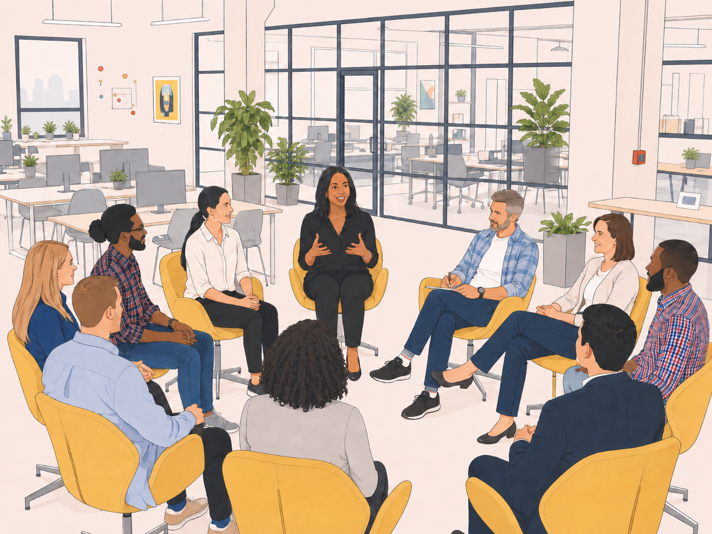 Illustration of a council-style group facilitation circle